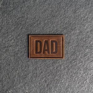 DAD Leather Patch Velcro Option 3 x 2 Rectangle New Dad Patch for backpacks, jackets, and more Mother's Day Gift Rustic Brown