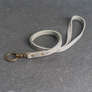 Personalized Leather Lanyard Badge Holder Id Keychain Necklace with Swivel Clip Mother's Day Gift Short or Long Rustic Gray