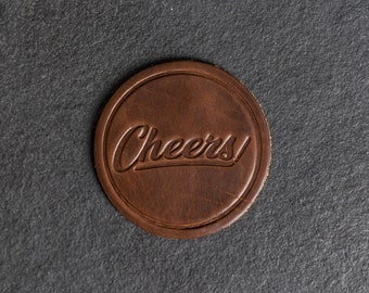 Cheers Leather Coasters | Sold Individually or Set of 4 | 100% Full Grain Leather | Mother's Day Gift