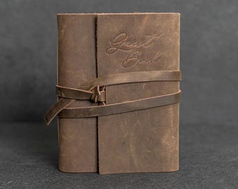 Event Guest Book - Leather 6x8 Book with Personalization Options for Birthday or Anniversary Parties | Father's Day Gift