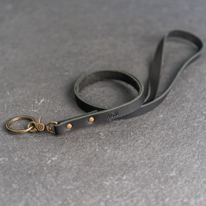 Personalized Leather Lanyard Badge Holder Id Keychain Necklace with Swivel Clip Mother's Day Gift Short or Long Black