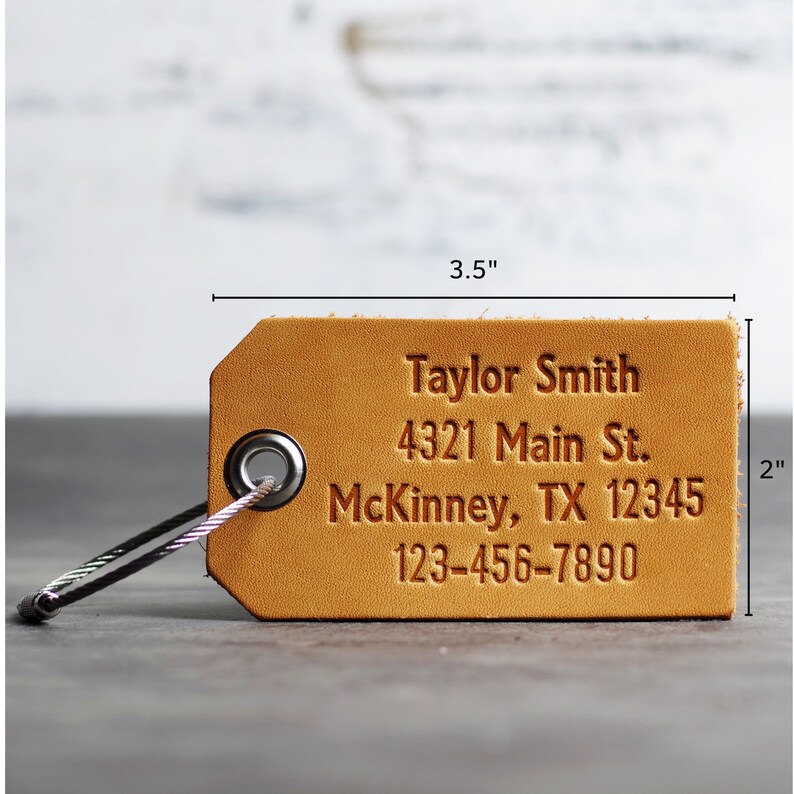 Personalized Leather Luggage Tags Custom Bag Tag Business Travel Gift Initials, Name, Address, Phone Mother's Day Gift image 3