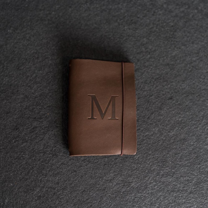 REFILLABLE Personalized Leather Pocket Journal with Elastic Closure | Professional Small Notebook | Custom Gift image 9