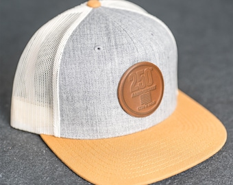 America’s 250th Anniversary Circle Leather Patch Hat – Flat Bill Trucker Hat – Limited Edition | Father's Day Gift | Outdoor Hiking