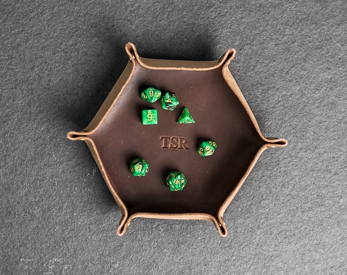 Personalized Dice Trays | Full Grain Leather | Hexagon Shape Rolling Tray | DND Dungeon Master Gift | Dungeons & Dragons | Custom Gift