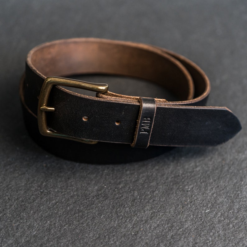 Personalized Leather Belt 1.5 Leather Belt Anniversary Gift for Him Apparel Black, Brown Mother's Day Gift Black-Antique Brass