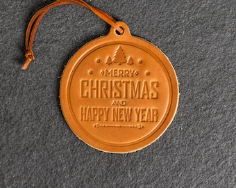 Merry Christmas Circle Shape Leather Christmas Ornament | Stocking Tags | 2023 Texas Christmas Decorations | Teacher Gifts | Mother's Day