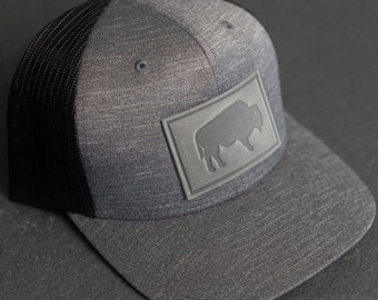 American Bison Performance Hat | Leather Patch Performance Style Trucker Hats |  Perfect Outdoor Accessory | Buffalo Hat | Mother's Day Gift