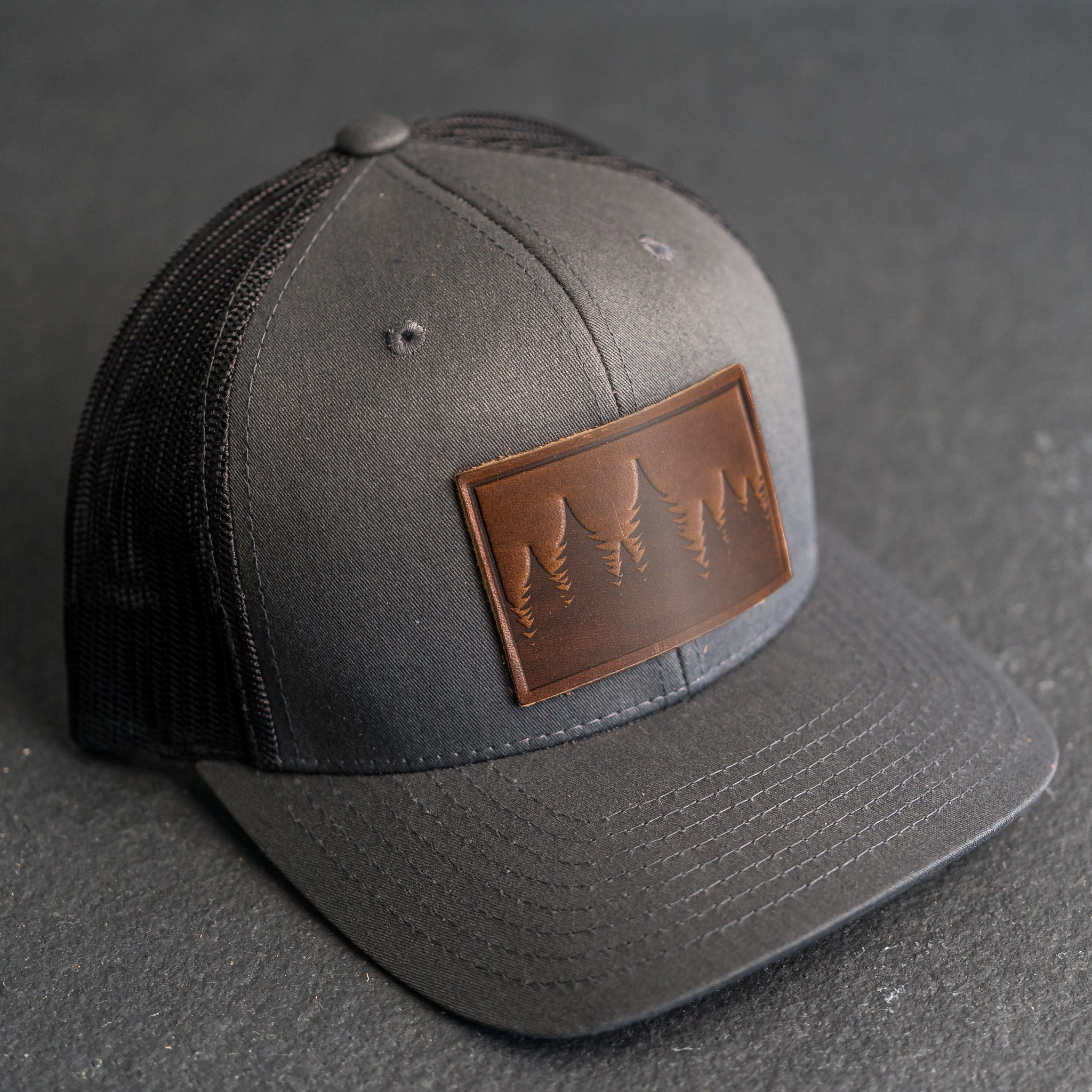 Pine Tree Ridgeline Hat Leather Patch Trucker Style Hats Mountains Hiking  Apparel Accessories for Him and Her Gift Ideas 