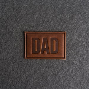 DAD Leather Patch Velcro Option 3 x 2 Rectangle New Dad Patch for backpacks, jackets, and more Father's Day Gift Nut Brown Dublin