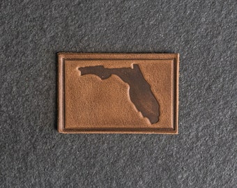 Florida Leather Patch | Velcro Option | 3" x 2" Rectangle | State of Florida Patch for Backpacks, Jackets, and more | Mother's Day Gift