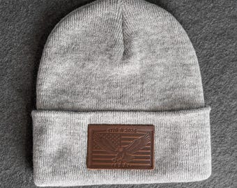America’s 250th Anniversary Eagle Leather Patch Beanie | Father's Day Gift