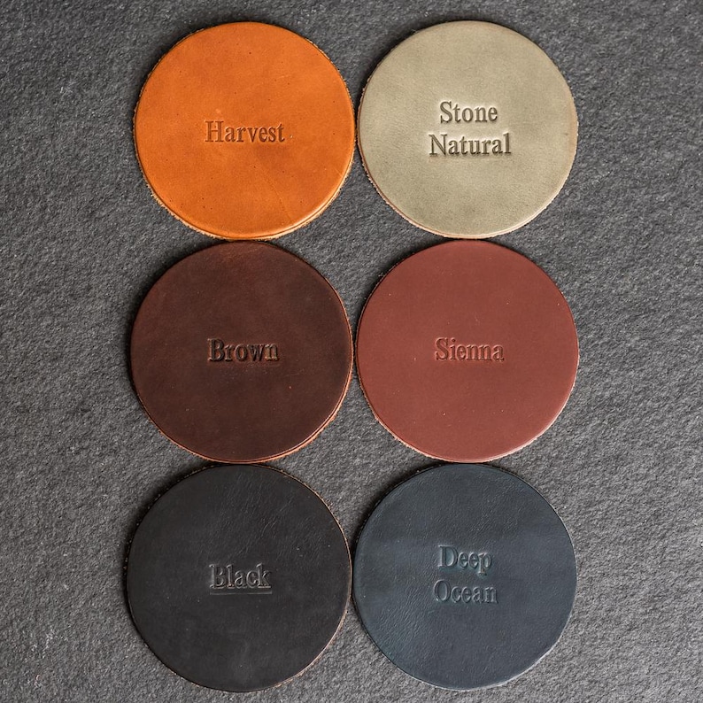 Personalized Leather Coasters | Set of 4 | Name or Initials | 100% Full Grain Leather | Custom Gift image 2