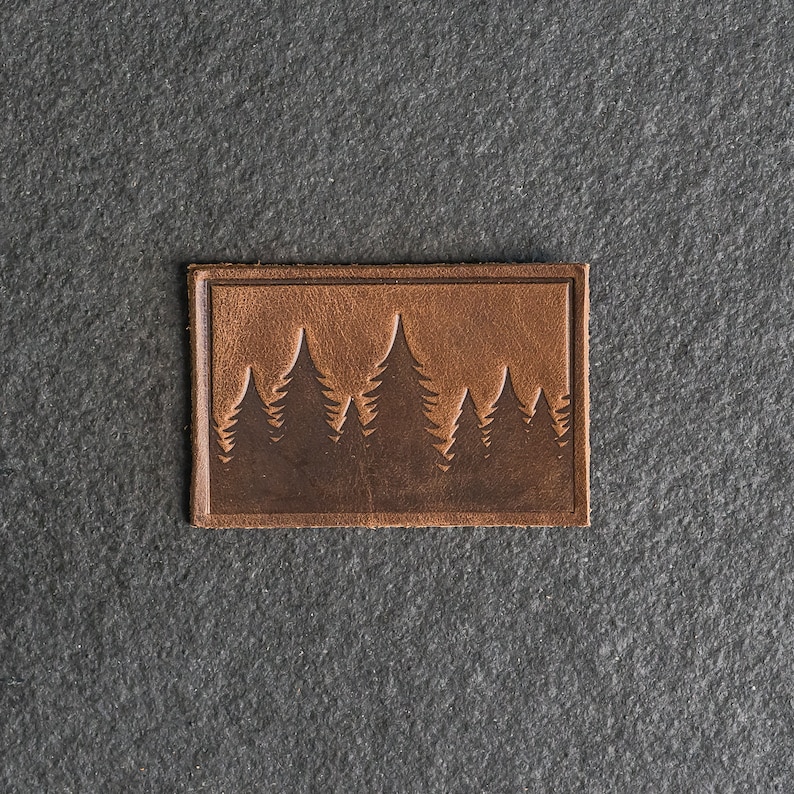 Pine Tree Leather Patch Velcro Option 3 x 2 Rectangle Tree Ridgeline Hiking Patch for Backpacks Mother's Day Gift image 1