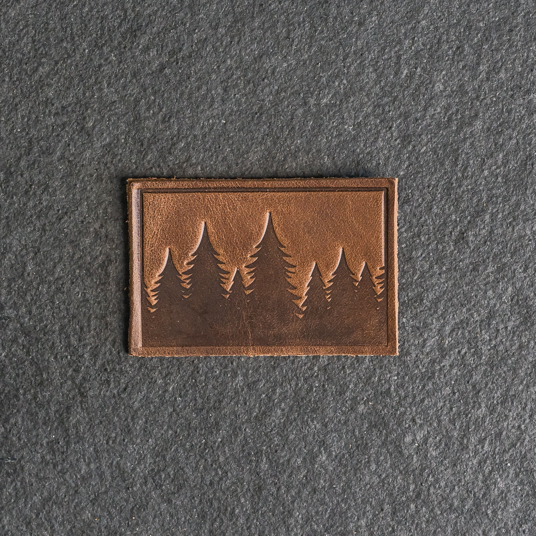 Pine Tree Leather Patch |  Optional Hook and Loop Fastener | 3" x 2" Rectangle | Tree Ridgeline Hiking Patch for Backpacks | Back to School