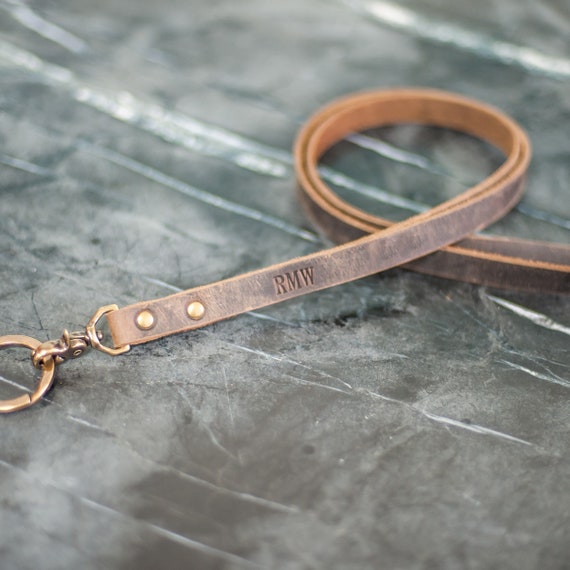 ID Holder with Brass Clip Brown Personalised Leather Lanyard