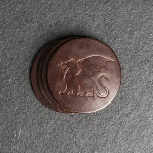 Dragon Leather Coasters | Sold Individually or Set of 4 | 100% Full Grain Leather | 4&quot; | Dungeons and Dragons Gift |Custom Gift|