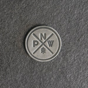 PNW Leather Patch | Velcro Option | 2.25" x 2.25" Circle | Pacific Northwest Hiking Patch for Backpack, Jackets, and more | Mother's Day