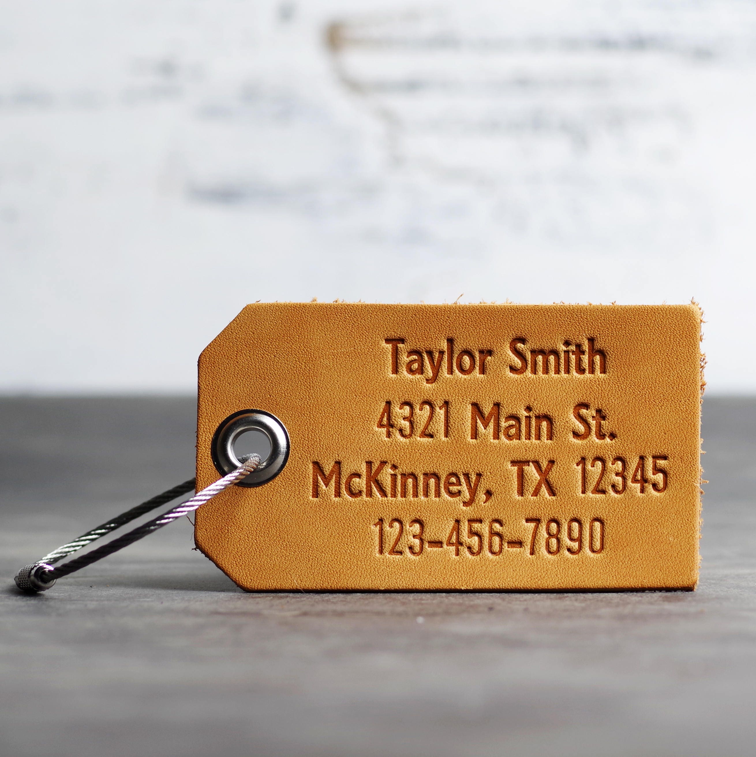 full grain leather luggage tag