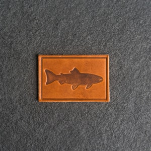 Fish Stamp Leather Patch Velcro Option 3 x 2 Rectangle Fishing Hiking Outdoor Patch for Backpack, Jacket, and more Mother's Day image 6