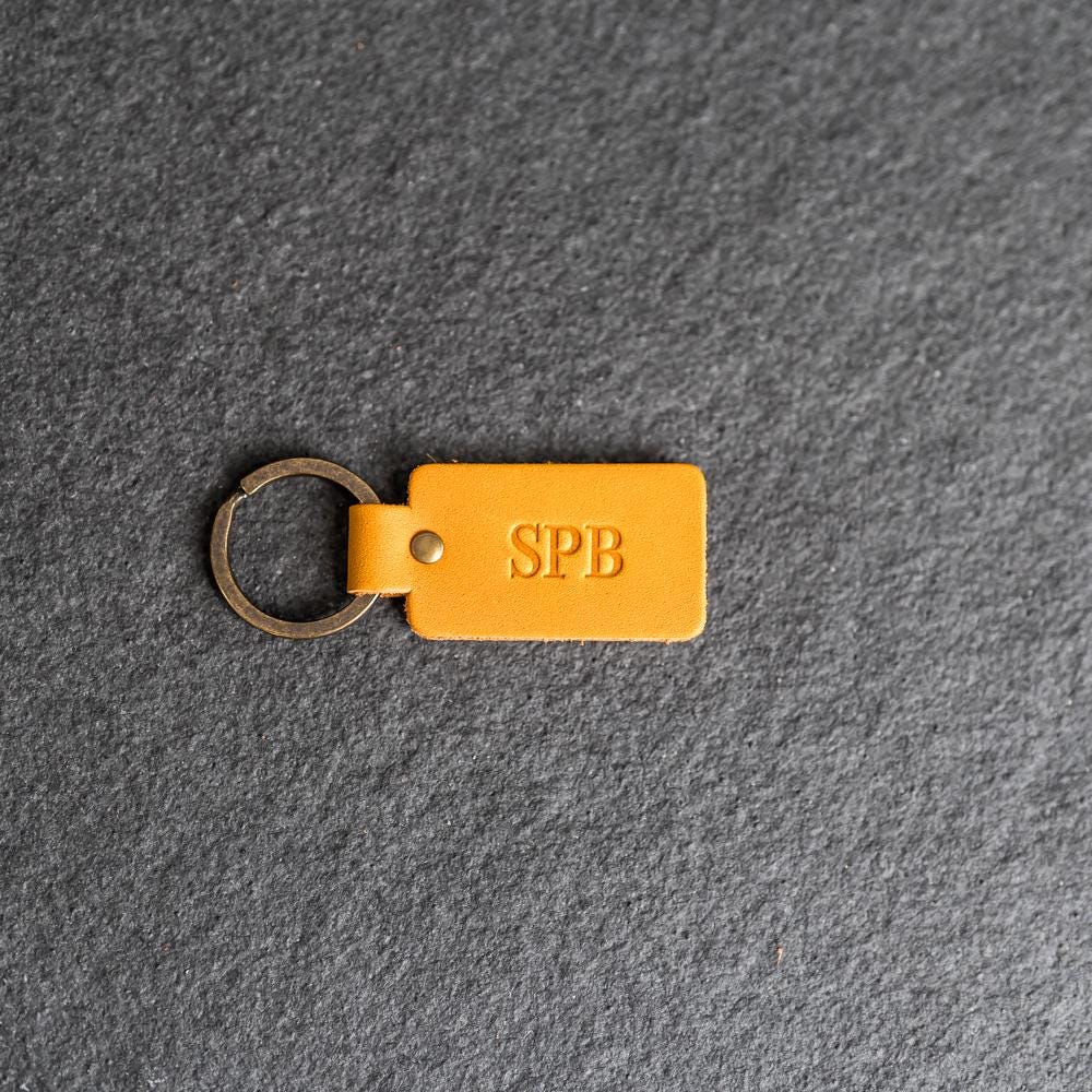 Personalized Leather Rectangle Keychain | W/ Keyring