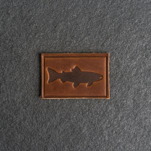 Fish Stamp Leather Patch Velcro Option 3 x 2 Rectangle Fishing Hiking Outdoor Patch for Backpack, Jacket, and more Mother's Day image 2