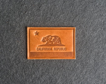 California Flag Leather Patch | Velcro Option | 3" x 2" Rectangle | California State Patch for Backpack, Jackets, and more | Gift Ideas