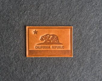 California Flag Leather Patch | Velcro Option | 3" x 2" Rectangle | California State Patch for Backpack, Jackets, and more | Made in the USA