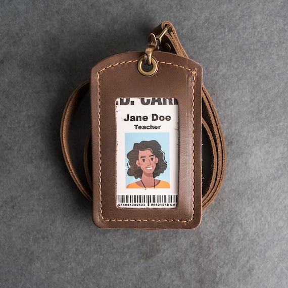 Personalized Leather ID Card Holder with Lanyard