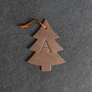 Personalized Leather Christmas Ornament - Pine Tree Shape | Stocking Tags | 2023 Christmas Decorations | Teacher Gifts | Family Name