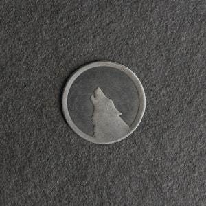 Wolf Leather Patch |Optional Hook and Loop Fastener| 2.25&quot; x 2.25&quot; Circle | Howling Wolf Silhouette Patch for Backpacks & more |Custom