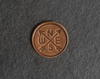 Compass Leather Patch | Optional Hook and Loop Fastener|2.25" x 2.25" Circle|Compass Rose Patch for Backpack,Jackets,&more|Custom Gift