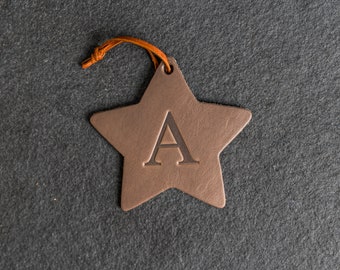 Personalized Leather Christmas Ornament - Star Shape | Stocking Tags | 2023 Texas Christmas Decorations | Mother's Day Gift  | Family Name