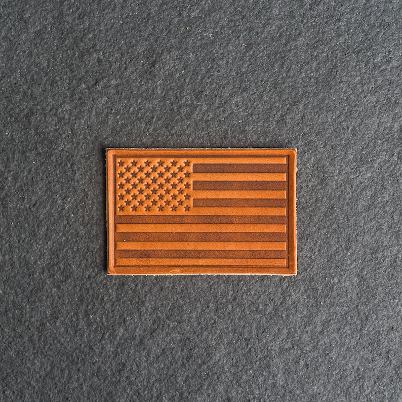 American Flag Leather Patch Velcro Option 3 x 2 Rectangle Made in the USA For Backpacks and Jackets Mother's Day Gift Natural Dublin