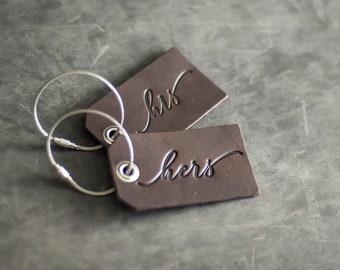 His and Hers Leather Luggage Tags | Set of 2 | Couple Wedding Gift | Bridal Shower Bag Tags | Mother's Day Gift