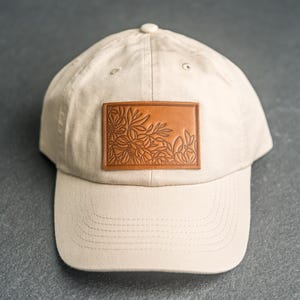 Floral Stamp Unstructured Hat | Leather Patch Hats for Women or Men | Gifts for Mom | Outdoor Hiking Apparel |Gift for Mom|Mother's Gift