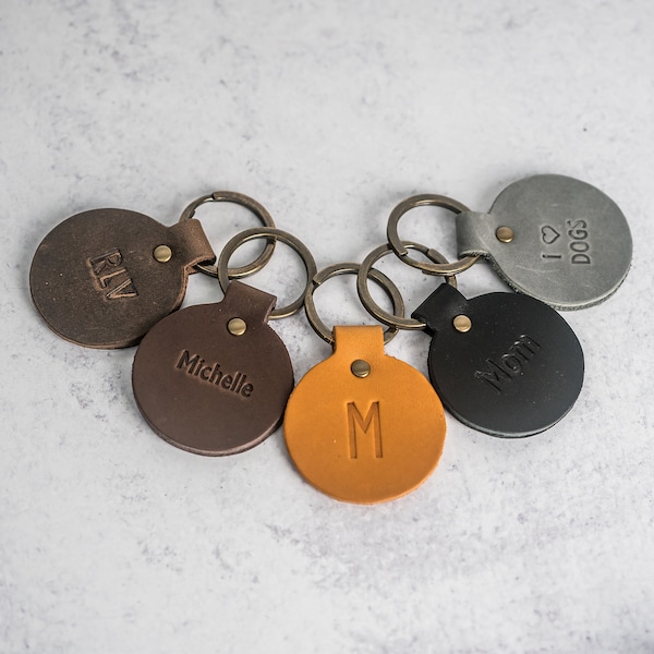 Personalized Leather Round Keychain | with Keyring Attached | Key Fob with Initials/Name |  New Driver | Mother's Day Gift