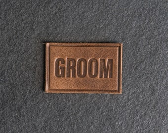 Bride or Groom Leather Patch | Velcro Option | 3" x 2" Rectangle | Wedding Bag Tag | Made in the USA  | Mother's Day Gift