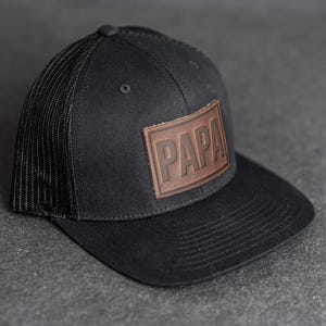 Papa Stempel Hut | Leder Patch Trucker Style Hüte | Geschenk für Papa | Kleid für Opa |Geburtstagsgeschenk |Urlaubsgroßeltern