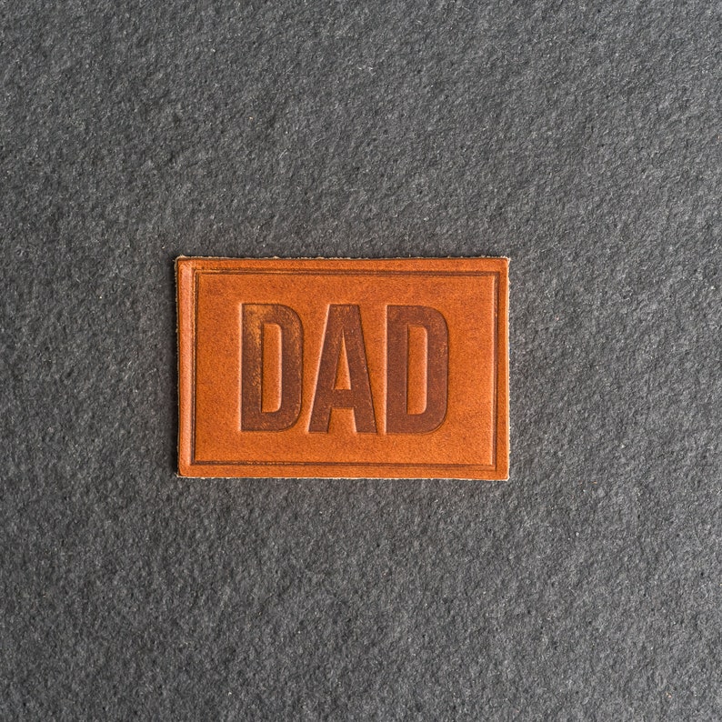 DAD Leather Patch Velcro Option 3 x 2 Rectangle New Dad Patch for backpacks, jackets, and more Father's Day Gift Natural Dublin