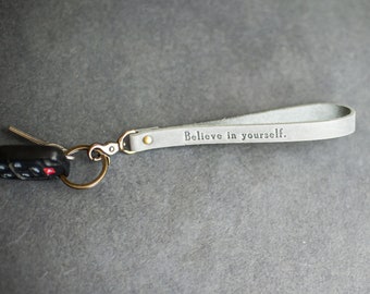 Personalized Leather Keychain Wristlet | Custom Leather Key Fob Wristlet W/ Swivel Clip | Mother's Day Gift