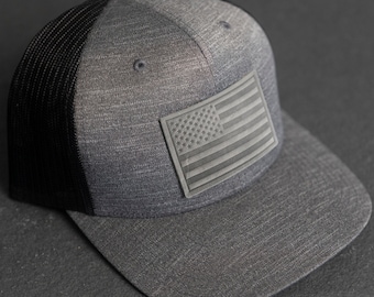 American Flag Performance Trucker Hat | Leather Patch Performance Style Trucker Hats | USA Hat | Mother's Day Gift| Patriotic Hat