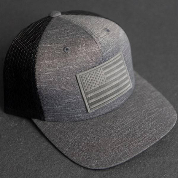 American Flag Performance Trucker Hat | Leather Patch Performance Style Trucker Hats | USA Hat | Mother's Day Gift| Patriotic Hat