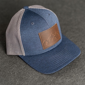 Mountain Range Performance Trucker Hat Leather Patch Performance Style Trucker Hats for Men & Women|Hiking Outdoor Apparel|Mother's Day Gift