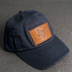 Texas ongestructureerde hoed | Hoeden in ongestructureerde stijl met leren patch | Vaderhoed | Kleding van de staat Texas | Outdooraccessoires | Aangepast cadeau