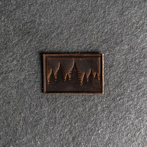 Pine Tree Leather Patch Velcro Option 3 x 2 Rectangle Tree Ridgeline Hiking Patch for Backpacks Mother's Day Gift Rustic Brown