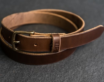 Ceinture en cuir personnalisée | Ceinture en cuir 2,5 cm | Ceinture pour femme et homme | Anniversaire | Cadeau pour la fête des mères | Marron | Noir