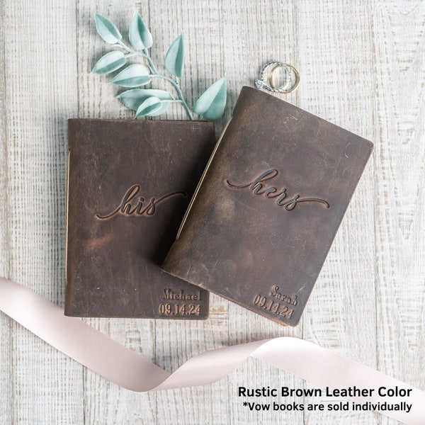 Personalized Leather Wedding Vow Book | His OR Hers Customized with Name and/or Date | Wedding Ceremony Keepsake | Mother's Day Gift