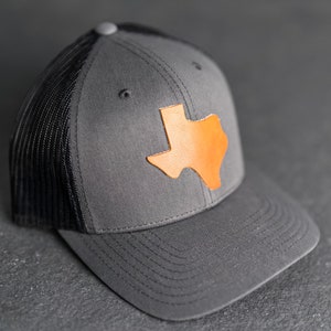 Texas Trucker Hat | Leather Patch Trucker Style Hats for Men or Women | State of Texas Apparel | Lone Star State | Mother's Day Gift