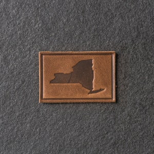 New York Leather Patch Velcro Option 3 x 2 Rectangle State of New York Patch for Backpacks, Jackets, and more Made in the USA Cafe